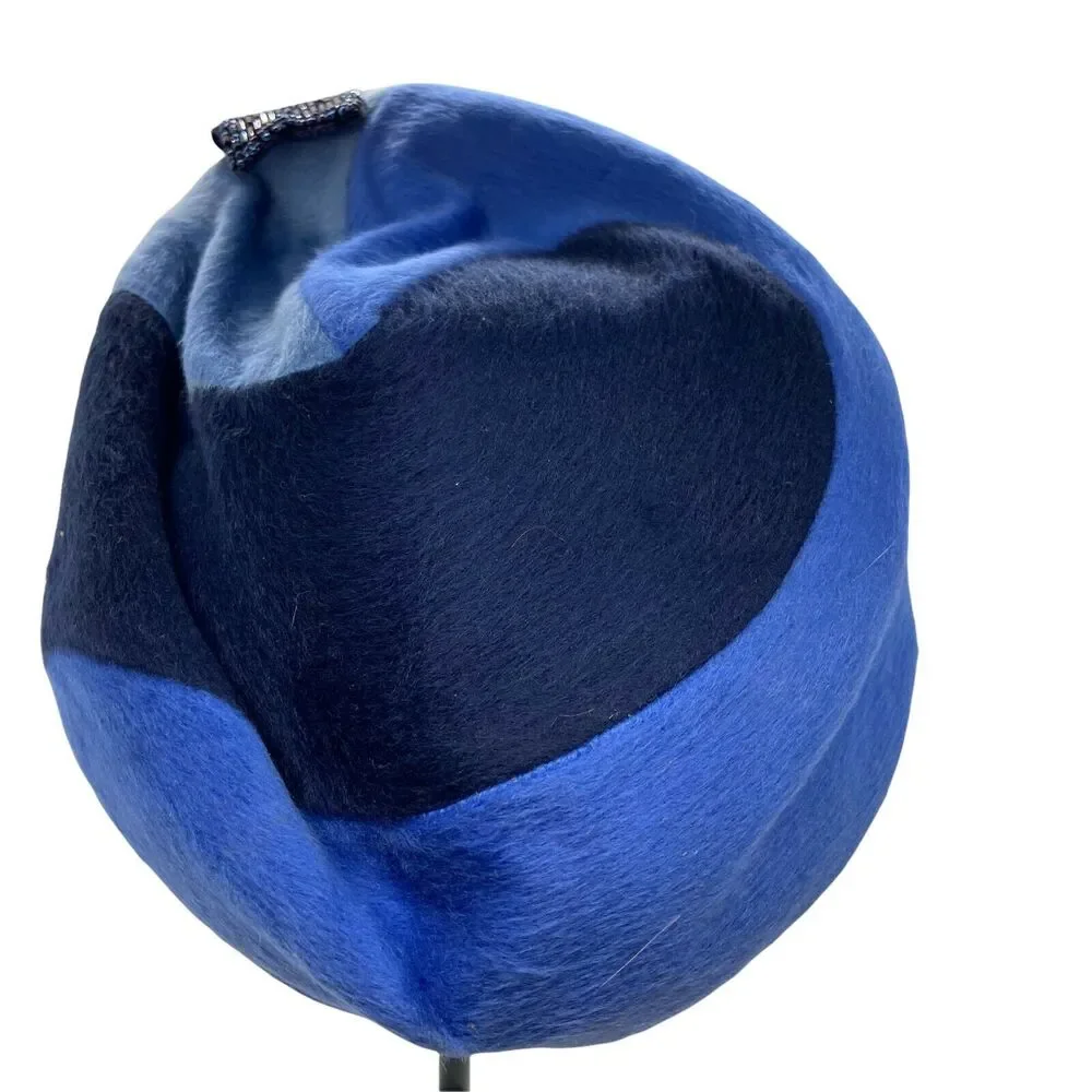 Pillbox Hat Vintage 50s B Forman Sons Womens Blue Fitted Beaded Chic Size 6-5/8 - Picture 5 of 16